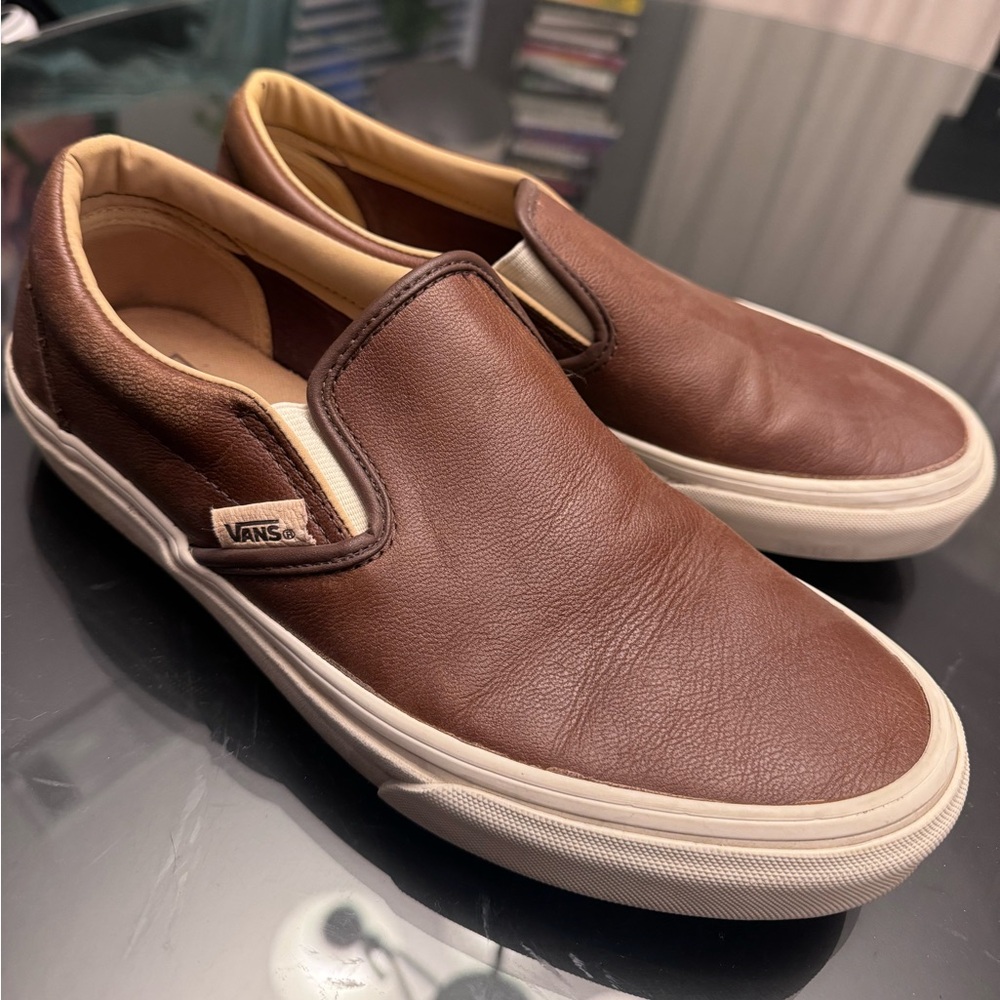 Brown Leather Slip-on Vans
